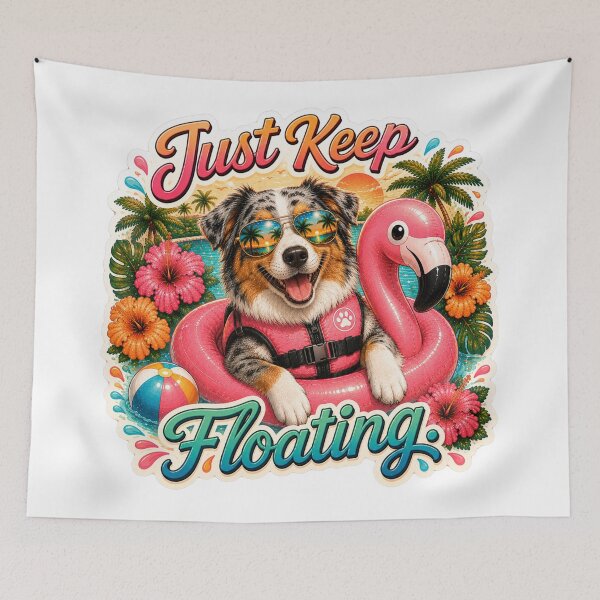 Item preview, Just Keep Floating – Funny Summer Blue Merle Aussie on Flamingo Float designed and sold by DailyStruggleCo.