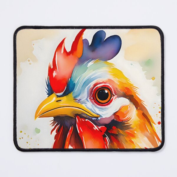 Item preview, Colorful Watercolor Chicken Portrait – Red & Blue Cute Hen Art for Chicken Moms designed and sold by EmeraldeaArt.