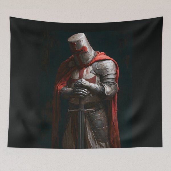 Item preview, Crusader Knight of God Templar In Helmet Red Cloak Art designed and sold by GrinGalore.