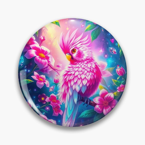 Item preview, Pink Cockatoo in a Fantasy Jungle – Vibrant Tropical Floral Art designed and sold by EmeraldeaArt.