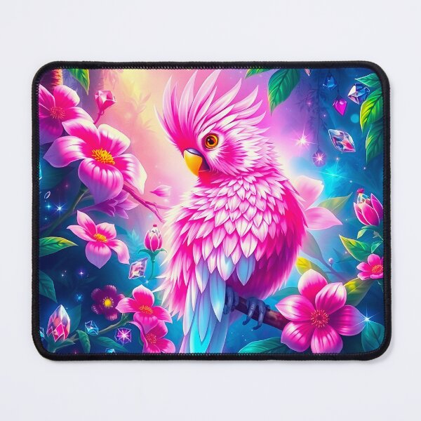 Item preview, Pink Cockatoo in a Fantasy Jungle – Vibrant Tropical Floral Art designed and sold by EmeraldeaArt.