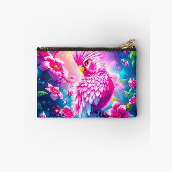 Item preview, Pink Cockatoo in a Fantasy Jungle – Vibrant Tropical Floral Art designed and sold by EmeraldeaArt.