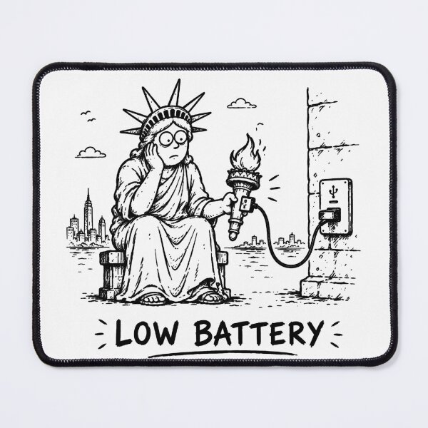 Item preview, Low Battery Funny Statue of Liberty Charging Sketch Design designed and sold by MonkiFlipp.