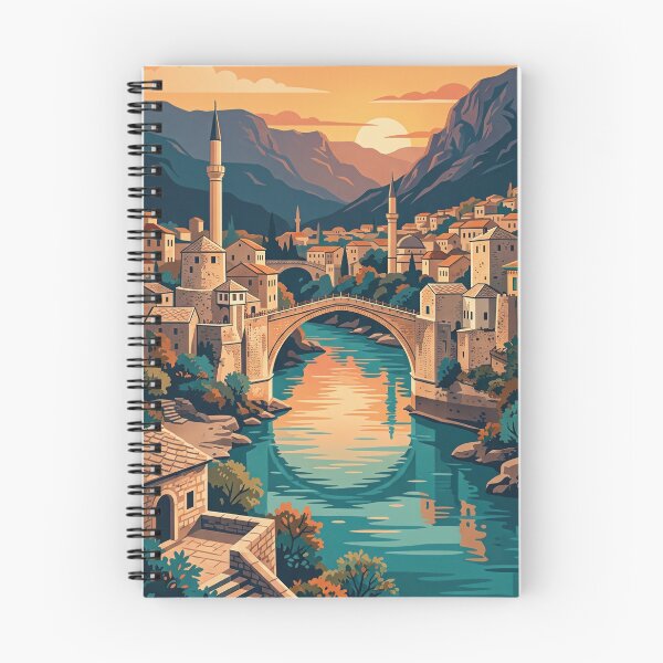 Item preview, Mostar Sunset Travel Poster – Stari Most Bridge Bosnia and Herzegovina designed and sold by pod24.