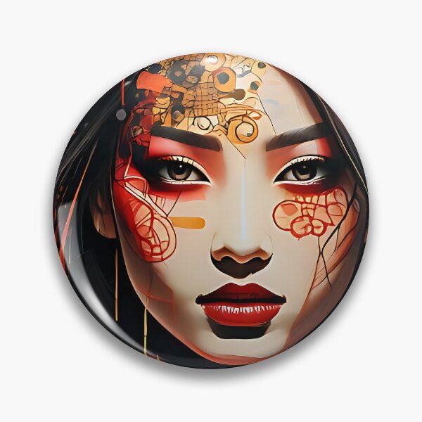 Item preview, Abstract Portrait of an Asian Woman in Crimson and Obsidian designed and sold by ToxicInkArt.