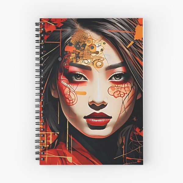 Item preview, Abstract Portrait of an Asian Woman in Crimson and Obsidian designed and sold by ToxicInkArt.
