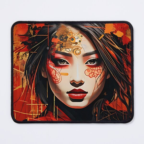 Item preview, Abstract Portrait of an Asian Woman in Crimson and Obsidian designed and sold by ToxicInkArt.
