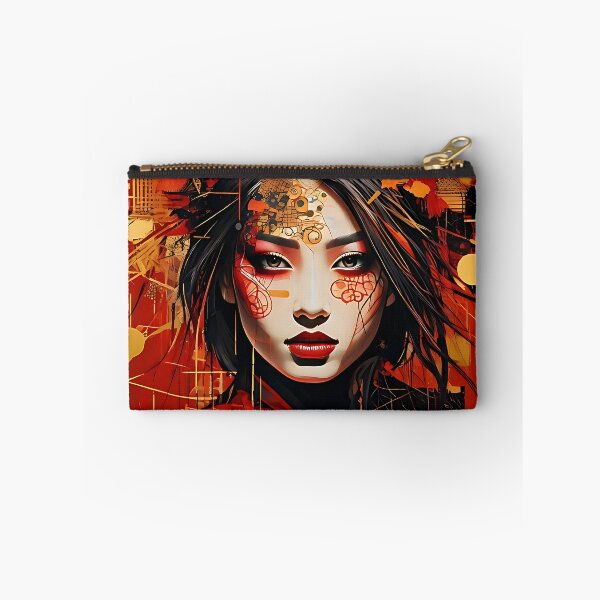 Item preview, Abstract Portrait of an Asian Woman in Crimson and Obsidian designed and sold by ToxicInkArt.