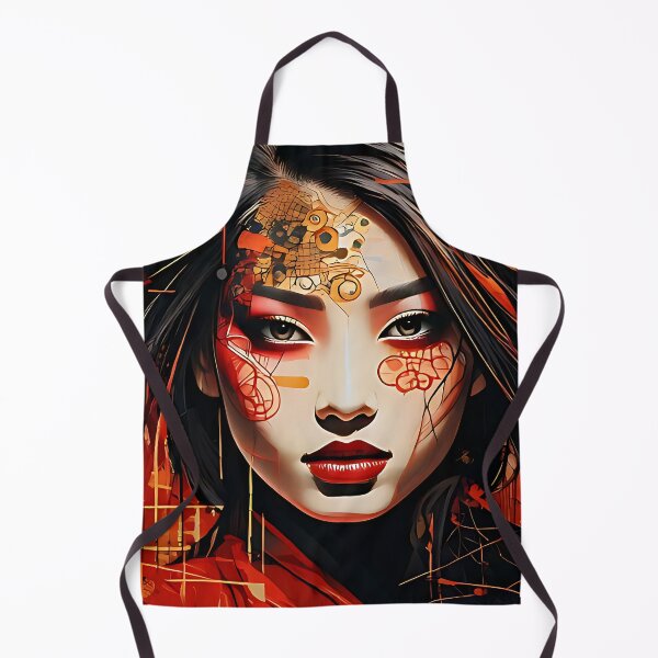 Item preview, Abstract Portrait of an Asian Woman in Crimson and Obsidian designed and sold by ToxicInkArt.
