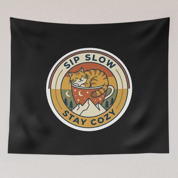 Item preview, Sip Slow Stay Cozy Retro Coffee Cat Sticker designed and sold by alalame.