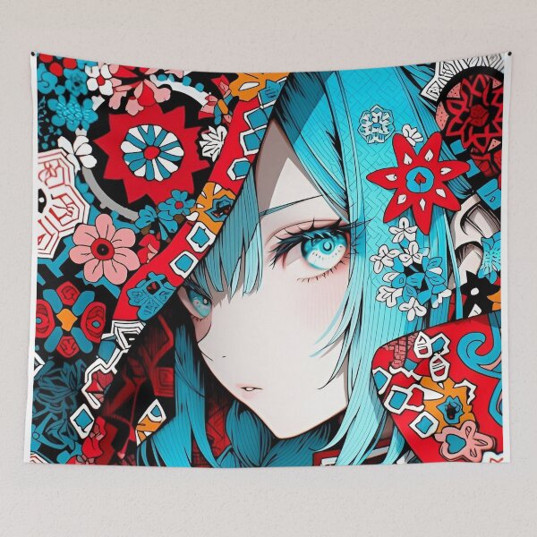 Item preview, Celestial Azure Maiden – Japanese Folk Pattern Anime Portrait Art designed and sold by Dyan4.
