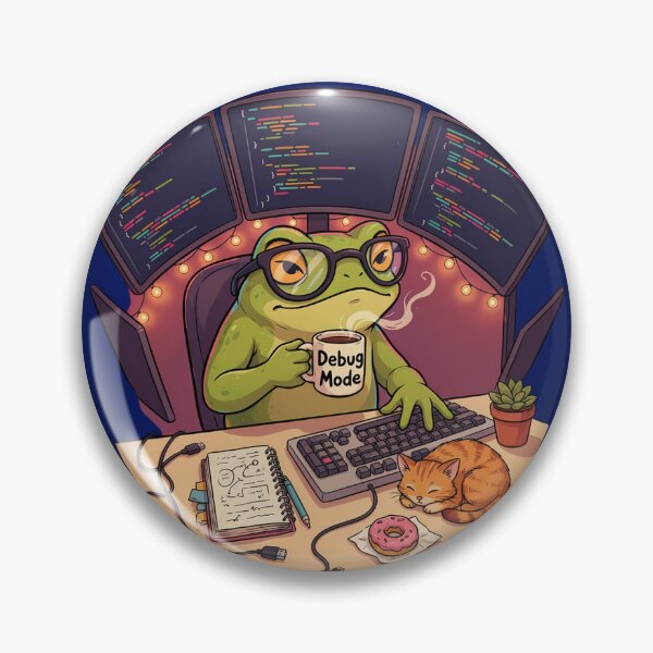 Artikelvorschau, Debug-Modus-Froschprogrammierer | Gemütlicher Programmierfrosch mit Kaffee und Katze entworfen und verkauft von PatsiRose.