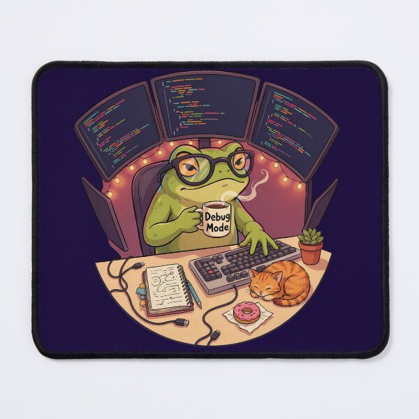 Item preview, Debug Mode Frog Programmer | Cozy Coding Frog with Coffee & Cat designed and sold by PatsiRose.