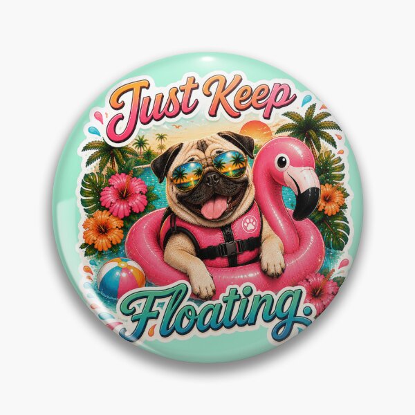Item preview, Just Keep Floating – Funny Summer Pug on Flamingo Float designed and sold by DailyStruggleCo.