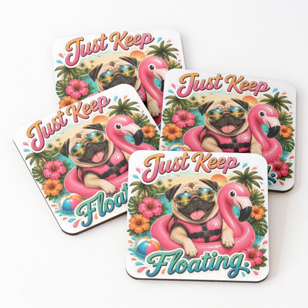 Item preview, Just Keep Floating – Funny Summer Pug on Flamingo Float designed and sold by DailyStruggleCo.