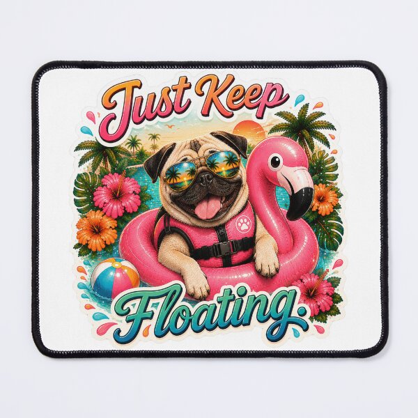 Item preview, Just Keep Floating – Funny Summer Pug on Flamingo Float designed and sold by DailyStruggleCo.
