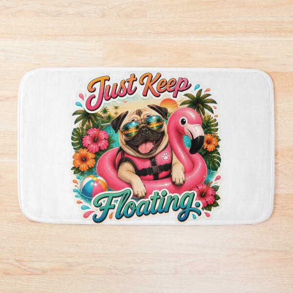 Item preview, Just Keep Floating – Funny Summer Pug on Flamingo Float designed and sold by DailyStruggleCo.