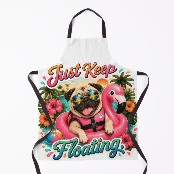 Item preview, Just Keep Floating – Funny Summer Pug on Flamingo Float designed and sold by DailyStruggleCo.