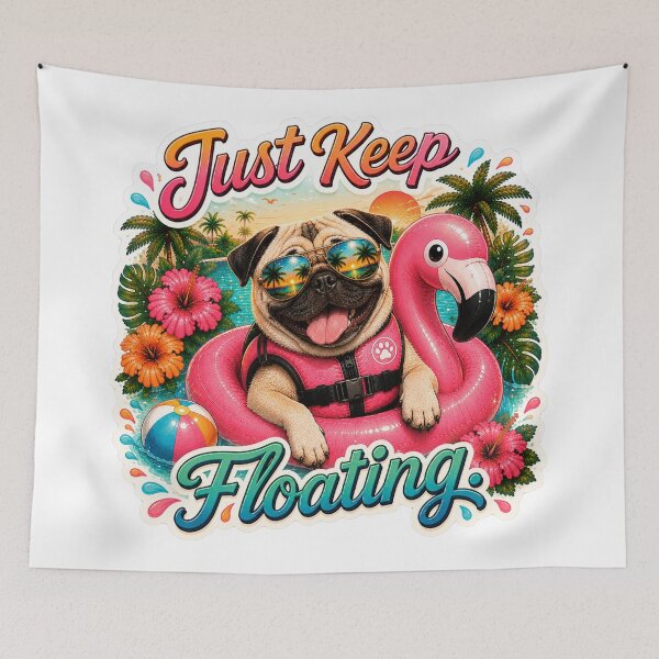 Item preview, Just Keep Floating – Funny Summer Pug on Flamingo Float designed and sold by DailyStruggleCo.