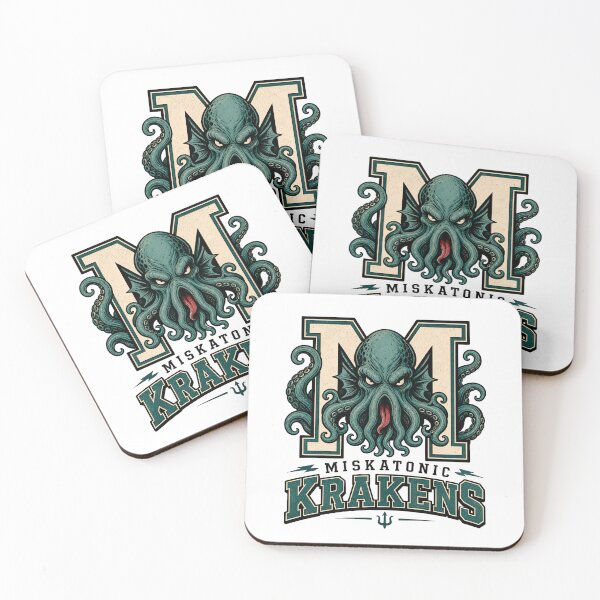 Aperçu de l'œuvre Miskatonic Krakens Varsity Sports Logo Mascotte du Mythe de Cthulhu créée et vendue par Fenay Designs.