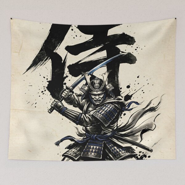 Item preview, Bold Samurai with Shodo "侍" Kanji - Warrior Ink Design designed and sold by SakuraJapanArt.