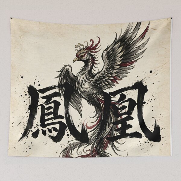 Item preview, Majestic Japanese Phoenix (Ho-o) Sumi-e & Kanji Calligraphy Design designed and sold by SakuraJapanArt.
