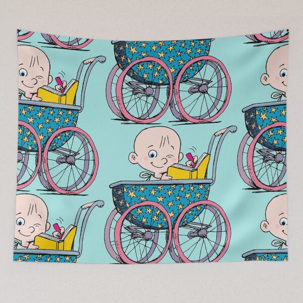 Item preview, little baby boy in a blue stroller with stars is drawing in a notebook designed and sold by duxpavlic.
