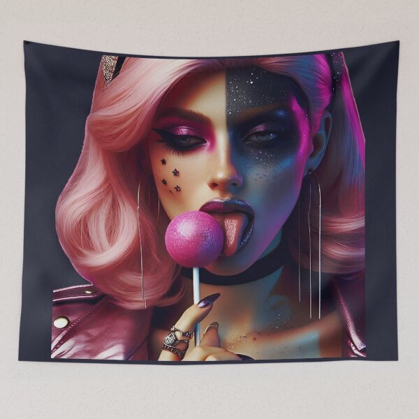 Item preview, Harlequin Candy Pink Hair Girl designed and sold by Voodoo Store Paranormal Collections.