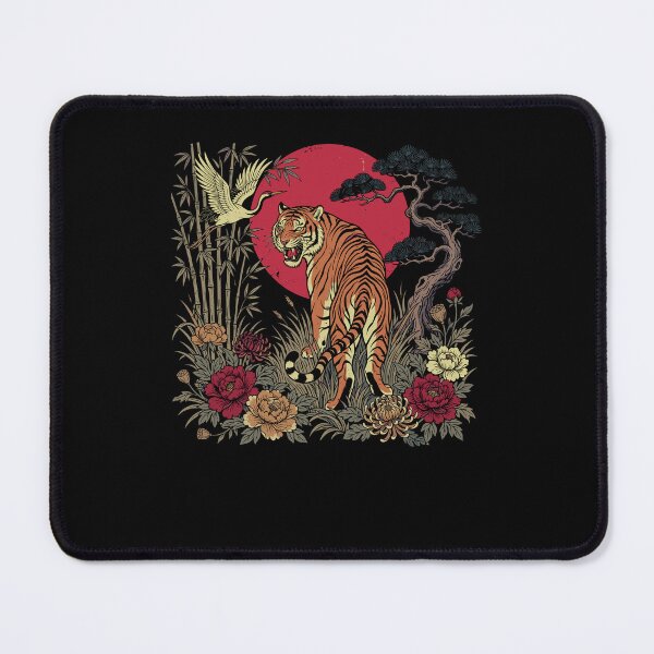 Item preview, Vintage Tiger Under Red Moon Japanese Botanical Nature designed and sold by nojany.