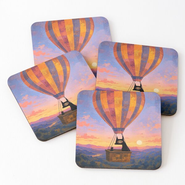 Item preview, Hot Air Balloon Sunset Art Print | Dog and Cat Adventure Painting | Orange and Purple Wall Art designed and sold by ThingsCatsDo.
