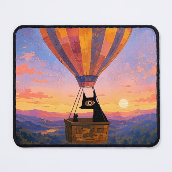 Item preview, Hot Air Balloon Sunset Art Print | Dog and Cat Adventure Painting | Orange and Purple Wall Art designed and sold by ThingsCatsDo.