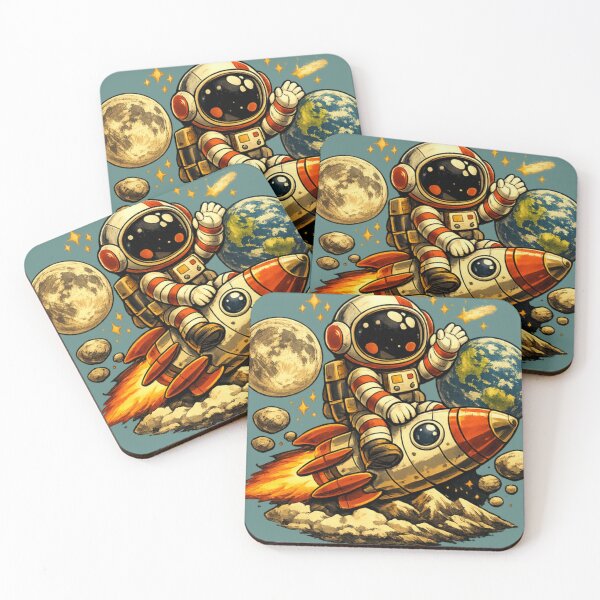 Item preview, Retro Cute Astronaut Riding Rocket designed and sold by radiogalaxy.