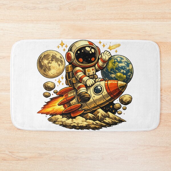 Item preview, Retro Cute Astronaut Riding Rocket designed and sold by radiogalaxy.