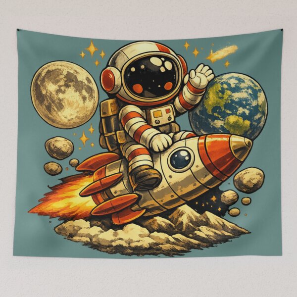 Item preview, Retro Cute Astronaut Riding Rocket designed and sold by radiogalaxy.