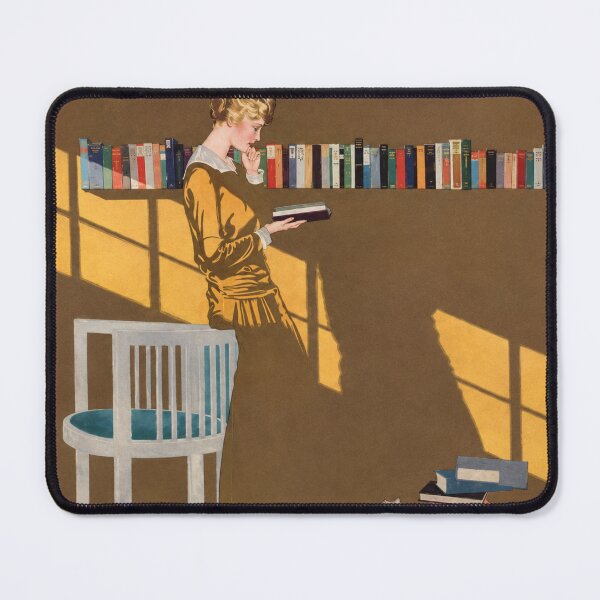 Item preview, Reading by the bookshelf (Fadeaway girl) - Vintage Reading Room Illustration Woman Wall Art for Book Lovers designed and sold by RickE.