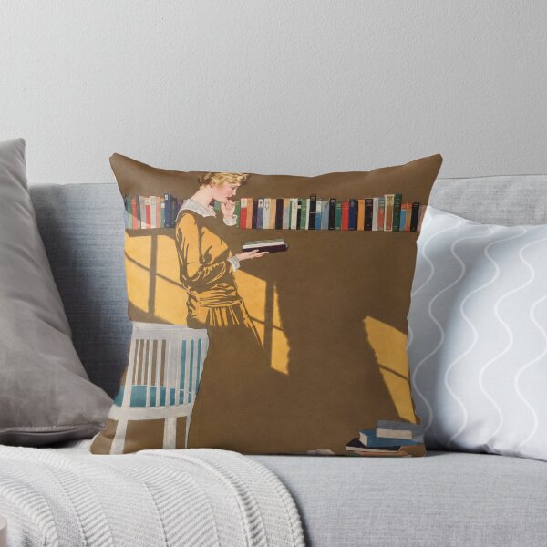 Item preview, Reading by the bookshelf (Fadeaway girl) - Vintage Reading Room Illustration Woman Wall Art for Book Lovers designed and sold by RickE.