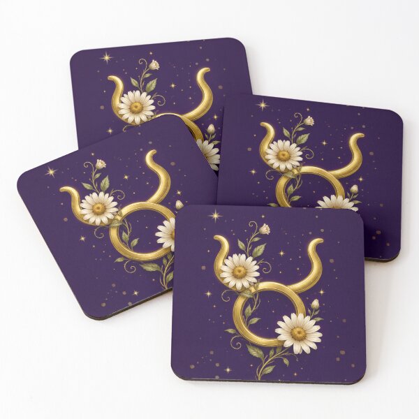 Item preview, Taurus Zodiac Daisy Emblem | Golden Astrology Symbol on Royal Purple Floral Art designed and sold by MysticPurpleHue.