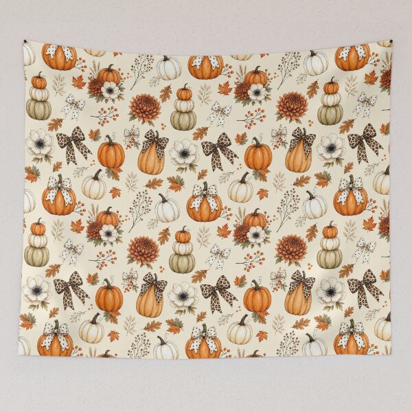 Item preview, Vintage Autumn Pumpkin Floral Pattern with Bows designed and sold by madtoyman.