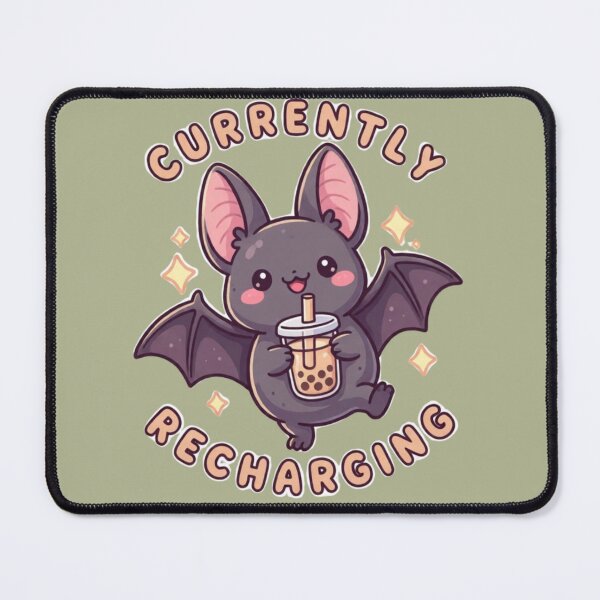Item preview, Currently Recharging Cute Bat Drinking Boba Tea designed and sold by Golden_Pixel_Paper.