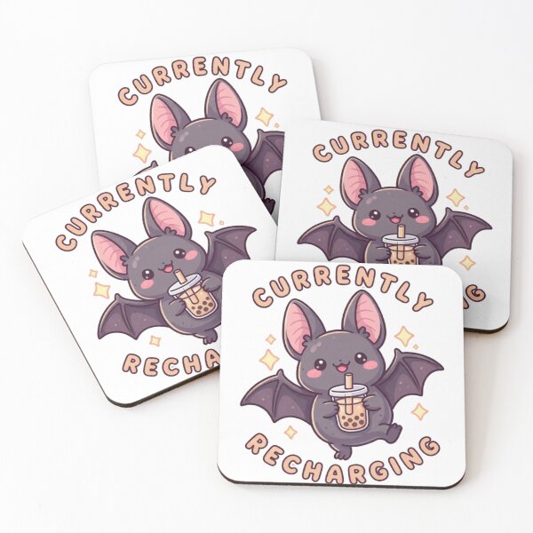 Item preview, Currently Recharging Cute Bat Drinking Boba Tea designed and sold by Golden_Pixel_Paper.