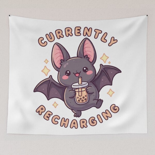 Item preview, Currently Recharging Cute Bat Drinking Boba Tea designed and sold by Golden_Pixel_Paper.