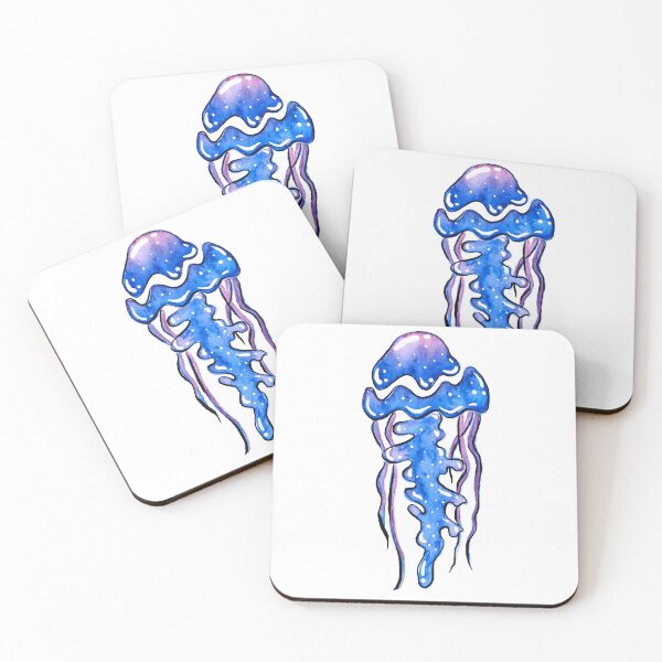 Item preview, Blue underwater jellyfish watercolor art designed and sold by Deepness2023.
