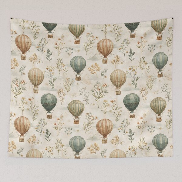 Item preview, Vintage Hot Air Balloon Botanical Pattern | Whimsical Travel Watercolor designed and sold by Bound for Wonder.