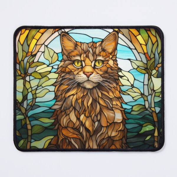 Item preview, Long-Haired Tabby Cat Stained Glass Window Feline Art designed and sold by pinkal.