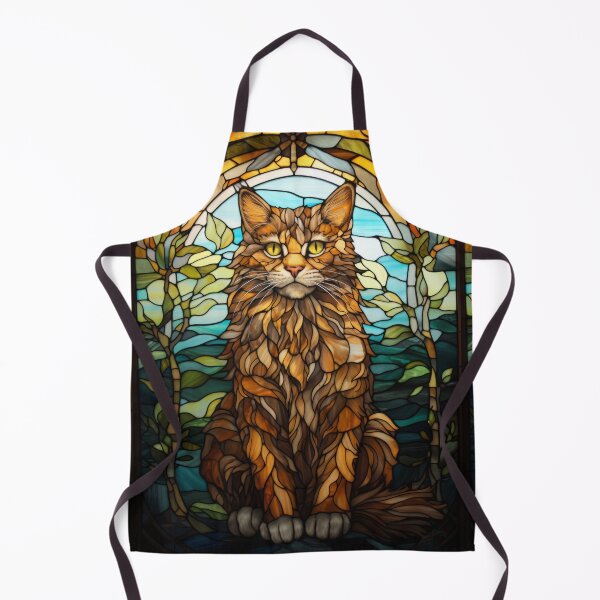 Item preview, Long-Haired Tabby Cat Stained Glass Window Feline Art designed and sold by pinkal.