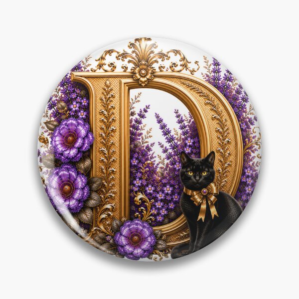 Item preview, Floral Letter D with Black Cat | Lavender Botanical Monogram | Elegant Gold Initial Design designed and sold by MoodLay.