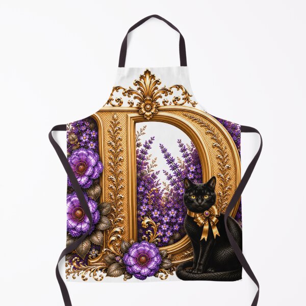 Item preview, Floral Letter D with Black Cat | Lavender Botanical Monogram | Elegant Gold Initial Design designed and sold by MoodLay.
