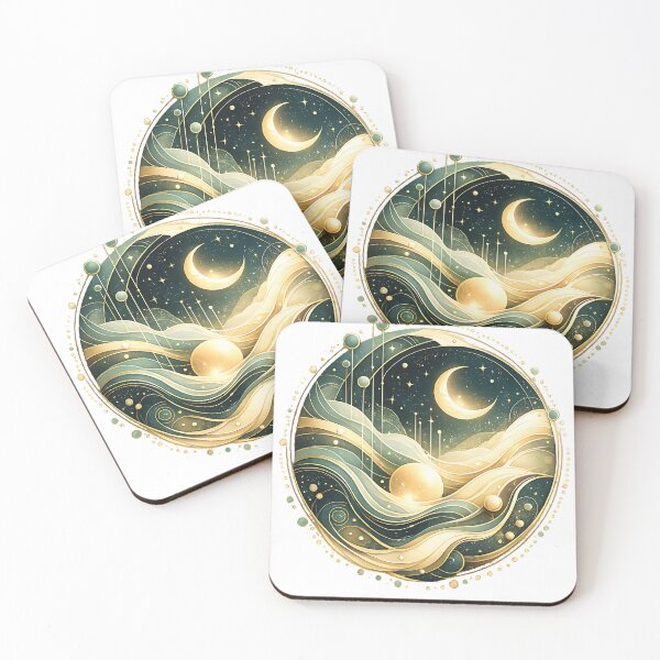 Item preview, Mystical Crescent Moon and Golden Waves Abstract Art designed and sold by Jaideep Walia.