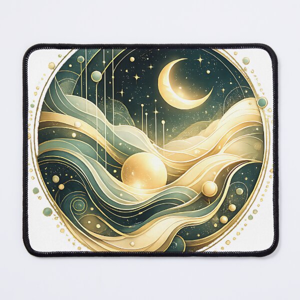 Item preview, Mystical Crescent Moon and Golden Waves Abstract Art designed and sold by Jaideep Walia.