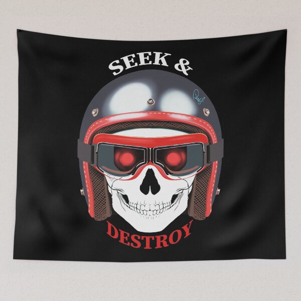 Item preview, Seek and Destroy Silver Helmet Skull Graphic designed and sold by Rhapsodic1290.
